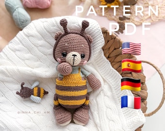 Bär mit Biene häkeln, Amigurumi-Muster: DIY Spielzeug (PDF-Muster)
