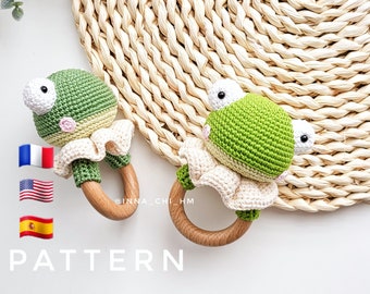 PATTERN ONLY: Frog baby rattle | Frog amigurumi toy | Frog toy tutorial | Froggy PDF Crochet Pattern in English, Spanish, French