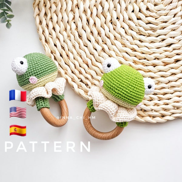 PATTERN ONLY: Frog baby rattle | Frog amigurumi toy | Frog toy tutorial | Froggy PDF Crochet Pattern in English, Spanish, French