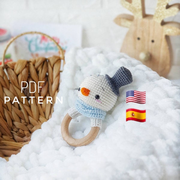 PATTERN ONLY: Snowman baby rattle | Christmas ornament | Snowman amigurumi toy | PDF Crochet Pattern English, Spanish