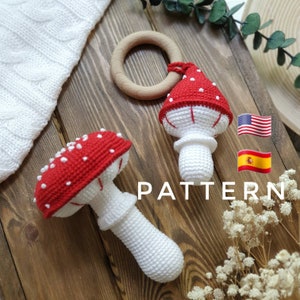 PATTERN ONLY: Mushroom baby rattles | Mushroom Baby Toy | PDF Crochet Tutorial | Diy Mushroom toy in English, Spanish