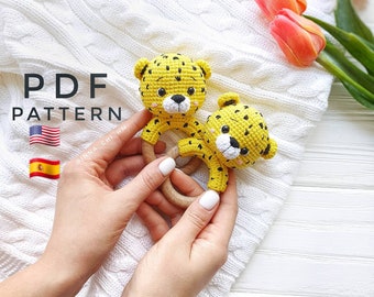 PATTERN ONLY: Leopard Baby Rattle | Safari Animal Toy | Easy To Follow PDF Pattern in English, Spanish