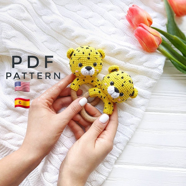 PATTERN ONLY: Leopard Baby Rattle | Safari Animal Toy | Easy To Follow PDF Pattern in English, Spanish