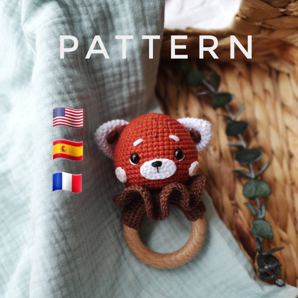 MOTIF UNIQUEMENT : Hochet bébé panda rouge | Jouet animal des bois | Amigurumi Panda Rouge | Modèle PDF facile à suivre anglais, espagnol, français