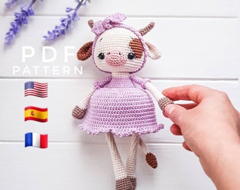 PATTERN ONLY: Rosie the Cow | Cow amigurumi toy | Diy farm animal toy | Cow toy crochet tutorial | PDF Pattern in English, Spanish, French