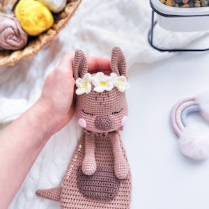 PATTERN ONLY: Kangaroo Lovey Kangaroo Baby Security Blanket Diy crochet Kangaroo snuggler PDF in English image 10