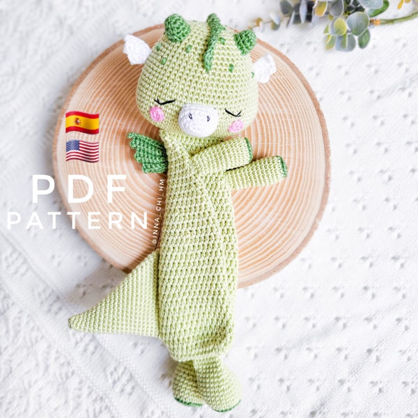 SOLO PATRÓN: Dragon Lovey / Dragon Baby Security Blanket / Diy crochet amigurumi toy / PDF en inglés, español