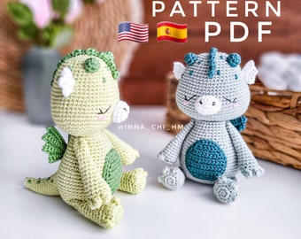 PATTERN ONLY: Drake the Dragon | Dragon amigurumi toy | Crochet Dragon Tutorial | PDF Pattern in English, Spanish