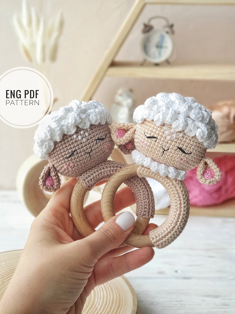 CROCHET PATTERN Lamb baby rattle PDF English Pattern Handmade baby shower gift Pregnancy gift Crochet Baby Toy image 9