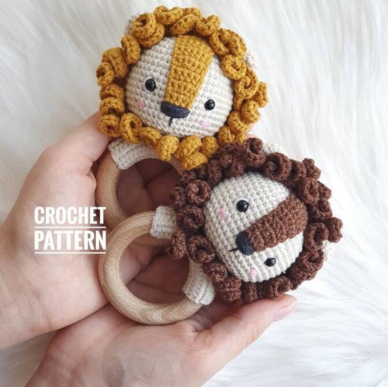 PATTERN ONLY: Lion Baby Rattle Safari Animal Toy Amigurumi lion toy Easy To Follow PDF Pattern in English, French, Spanish image 5