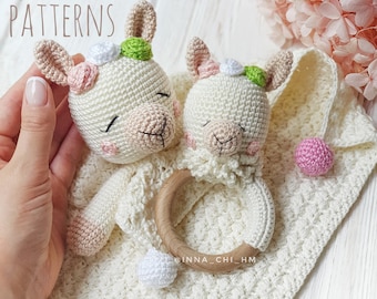 SET of 2 PATTERNS Llama Rattle and Lovey Blanket| Llama security blanket | Crochet Baby Toys | Amigurumi Toys | PDF English Patterns