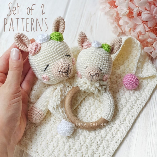SET of 2 PATTERNS Llama Rattle and Lovey Blanket| Llama security blanket | Crochet Baby Toys | Amigurumi Toys | PDF English Patterns