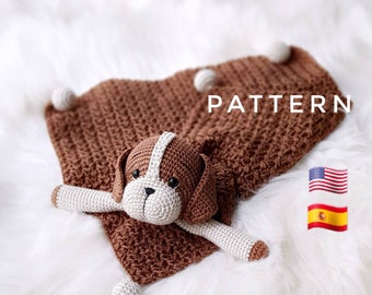 NUR MUSTER: Puppy Lovey Decke | Hund Baby Schmusetuch | Hund Lovey Häkelspielzeug | PDF Häkelanleitung Englisch, Spanisch