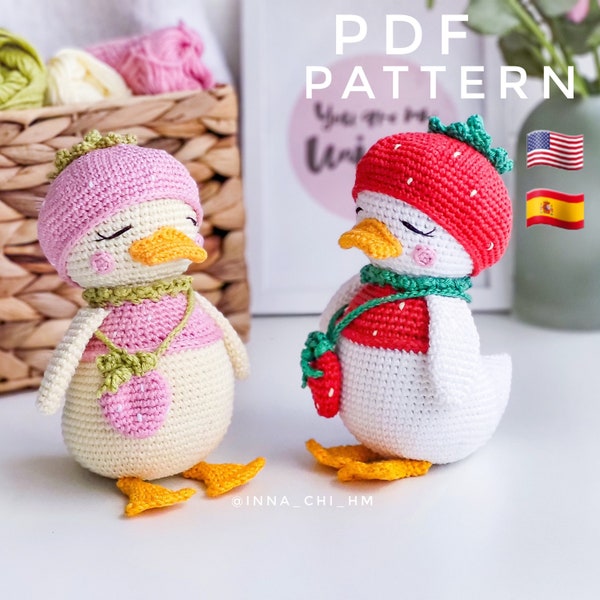 PATTERN ONLY: Strawberry Duck | Duck amigurumi toy | Diy crochet duckling | Easy To Follow PDF Pattern in English, Spanish