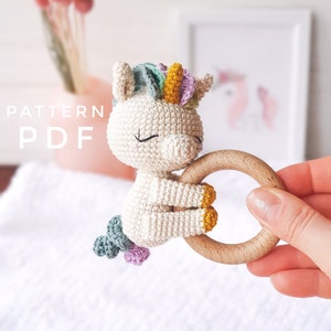 PATTERN ONLY: Unicorn baby rattle Unicorn amigurumi toy Unicorn toy tutorial PDF Crochet Pattern in English, Spanish, French zdjęcie 5