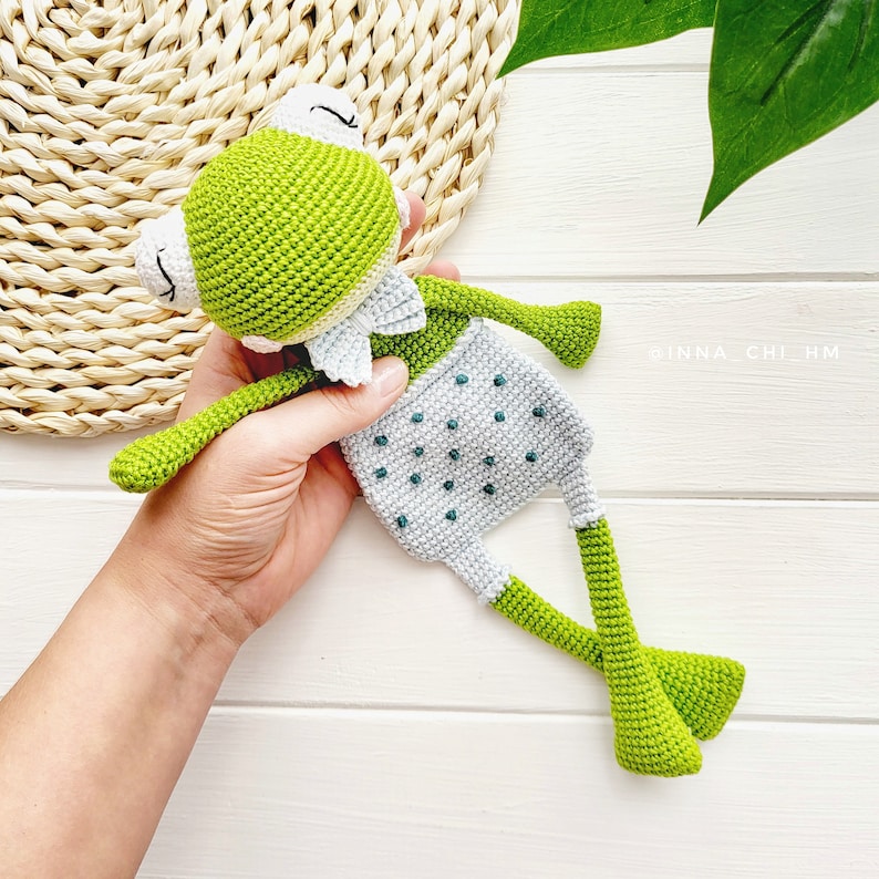 PATTERN ONLY: Frog Lovey Frog Baby Security Blanket Frog Lovey crochet toy Diy crochet frog snuggler PDF in English, Spanish, French image 8