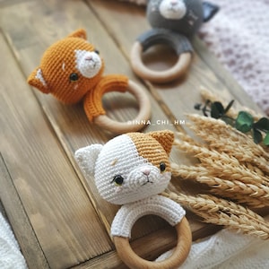 MOTIF UNIQUEMENT : Hochet pour bébé chaton Jouet amigurumi chat Tutoriel pour chaton au crochet Modèle de crochet PDF anglais termes américains, français, espagnol image 4