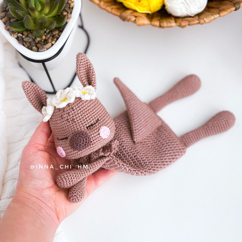 PATTERN ONLY: Kangaroo Lovey Kangaroo Baby Security Blanket Diy crochet Kangaroo snuggler PDF in English image 8