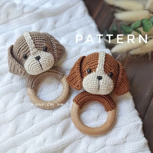 PATTERN ONLY: Puppy baby rattle Dog amigurumi toy Puppy toy tutorial PDF Crochet Pattern French, Spanish, English image 2