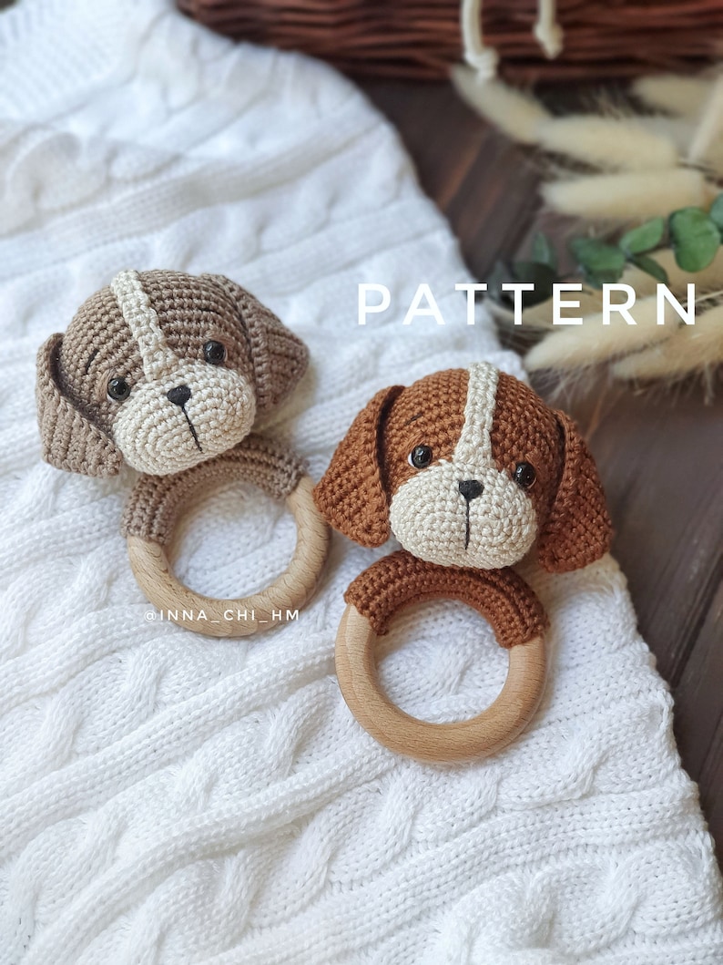 PATTERN ONLY: Puppy baby rattle Dog amigurumi toy Puppy toy tutorial PDF Crochet Pattern French, Spanish, English image 2