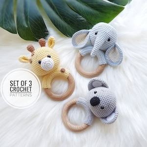 Set of 3 patterns ELEPHANT, GIRAFFE and KOALA Crochet Safari Animal Patterns Amigurumi Toys Easy to follow Pdf Patterns image 3