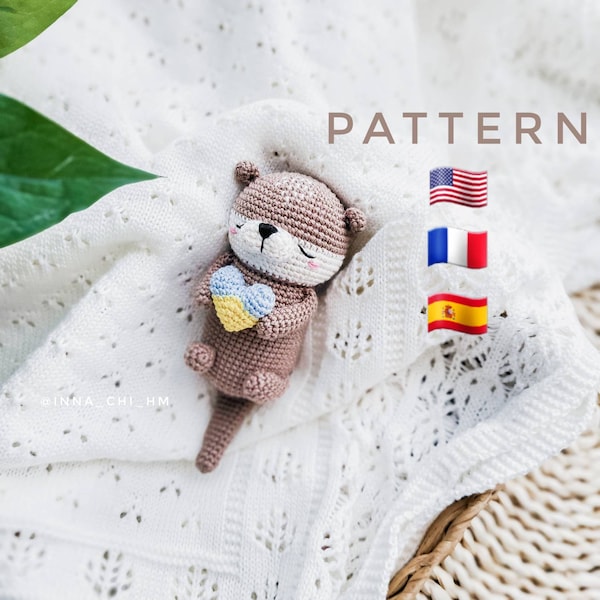 PATTERN ONLY: Otter crochet toy | Amigurumi Otter | Otter crochet tutorial | Pdf Crochet Pattern in English (US terms), Spanish, French