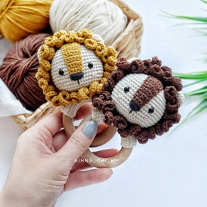 PATTERN ONLY: Lion Baby Rattle Safari Animal Toy Amigurumi lion toy Easy To Follow PDF Pattern in English, French, Spanish image 2