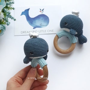 PATTERN ONLY: Whale baby rattle Whale shower gift Crochet Blue Whale Toy PDF Tutorial in English, Spanish, French zdjęcie 3