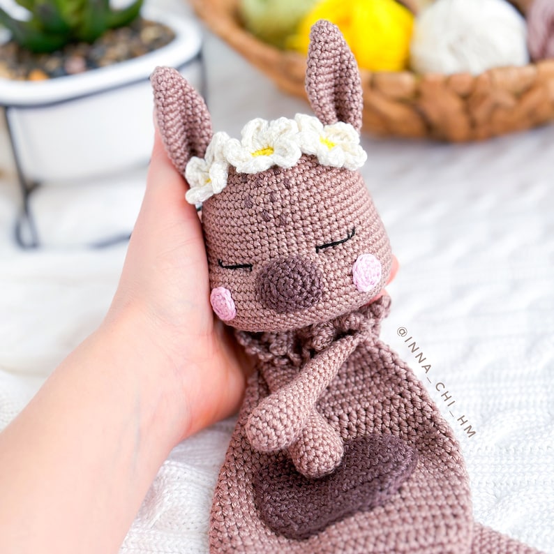 PATTERN ONLY: Kangaroo Lovey Kangaroo Baby Security Blanket Diy crochet Kangaroo snuggler PDF in English image 7