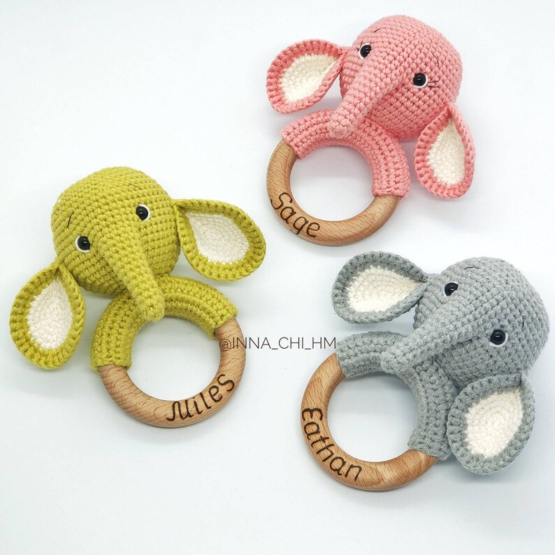 Elephant rattle cotton rattle Safari baby rattle Elephant Etsy