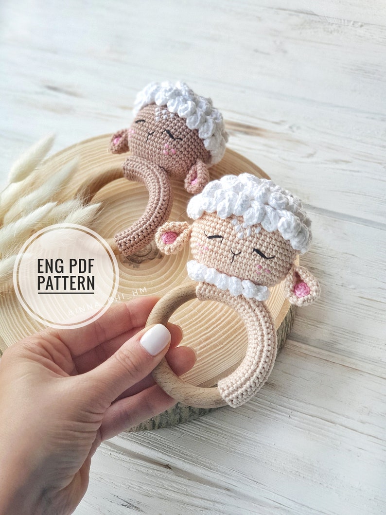 CROCHET PATTERN Lamb baby rattle PDF English Pattern Handmade baby shower gift Pregnancy gift Crochet Baby Toy image 8