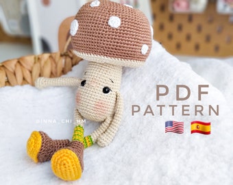 SOLO PATRÓN: Mr. Mushroom / Juguete amigurumi Mushroom / Diy crochet amanita / Patrón PDF fácil de seguir en inglés, español