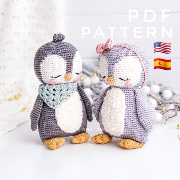 MOTIF UNIQUEMENT : Pingouins mignons | Jouet amigurumi pingouin | Cadeau de Noël bricolage | Modèle PDF facile à suivre en anglais, espagnol