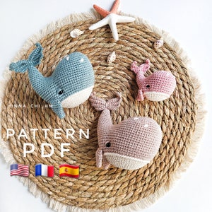 PATTERN ONLY: Family of Whales | Whale and baby whale | Whale amigurumi toy |  Whale toy tutorial | PDF Pattern in English, French, Spanish