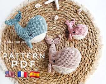 MOTIF SEULEMENT : Famille de baleines | Baleine et bébé baleine | Jouet amigurumi baleine | Tutoriel jouet baleine | Patron PDF en anglais, français, espagnol