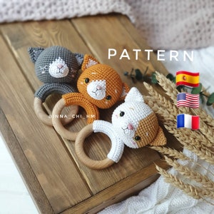 PATTERN ONLY: Kitten baby rattle | Cat amigurumi toy | Crochet Kitten tutorial | Pdf Crochet Pattern English (US terms), French, Spanish