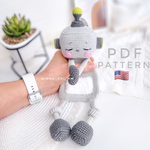 PATTERN ONLY: Robot Lovey | Robot Baby Security Blanket | Diy crochet Robot snuggler | PDF in English