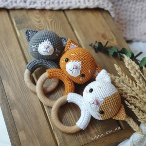 MOTIF UNIQUEMENT : Hochet pour bébé chaton Jouet amigurumi chat Tutoriel pour chaton au crochet Modèle de crochet PDF anglais termes américains, français, espagnol image 8