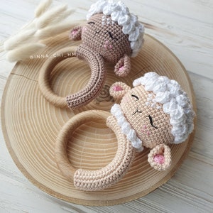 CROCHET PATTERN Lamb baby rattle PDF English Pattern Handmade baby shower gift Pregnancy gift Crochet Baby Toy image 7