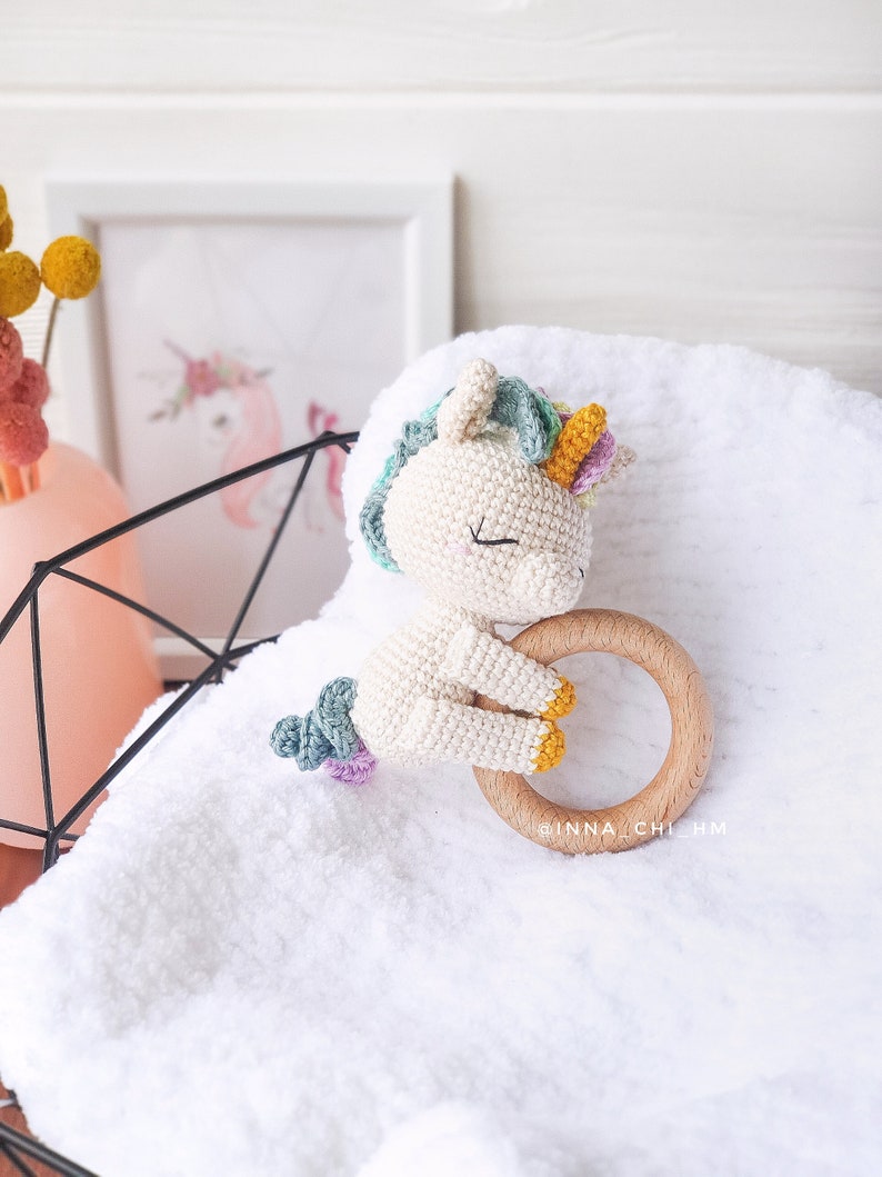 PATTERN ONLY: Unicorn baby rattle Unicorn amigurumi toy Unicorn toy tutorial PDF Crochet Pattern in English, Spanish, French zdjęcie 9