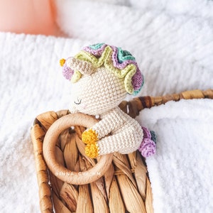 PATTERN ONLY: Unicorn baby rattle Unicorn amigurumi toy Unicorn toy tutorial PDF Crochet Pattern in English, Spanish, French zdjęcie 2