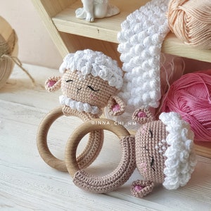 CROCHET PATTERN Lamb baby rattle PDF English Pattern Handmade baby shower gift Pregnancy gift Crochet Baby Toy image 4