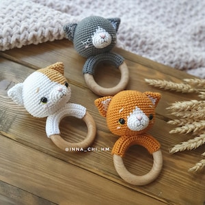 MOTIF UNIQUEMENT : Hochet pour bébé chaton Jouet amigurumi chat Tutoriel pour chaton au crochet Modèle de crochet PDF anglais termes américains, français, espagnol image 2