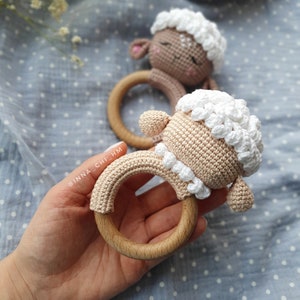 CROCHET PATTERN Lamb baby rattle PDF English Pattern Handmade baby shower gift Pregnancy gift Crochet Baby Toy image 5