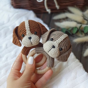 PATTERN ONLY: Puppy baby rattle Dog amigurumi toy Puppy toy tutorial PDF Crochet Pattern French, Spanish, English image 3