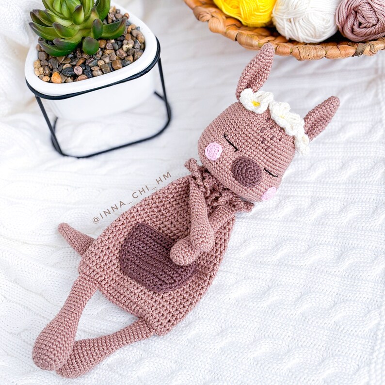 PATTERN ONLY: Kangaroo Lovey Kangaroo Baby Security Blanket Diy crochet Kangaroo snuggler PDF in English image 9