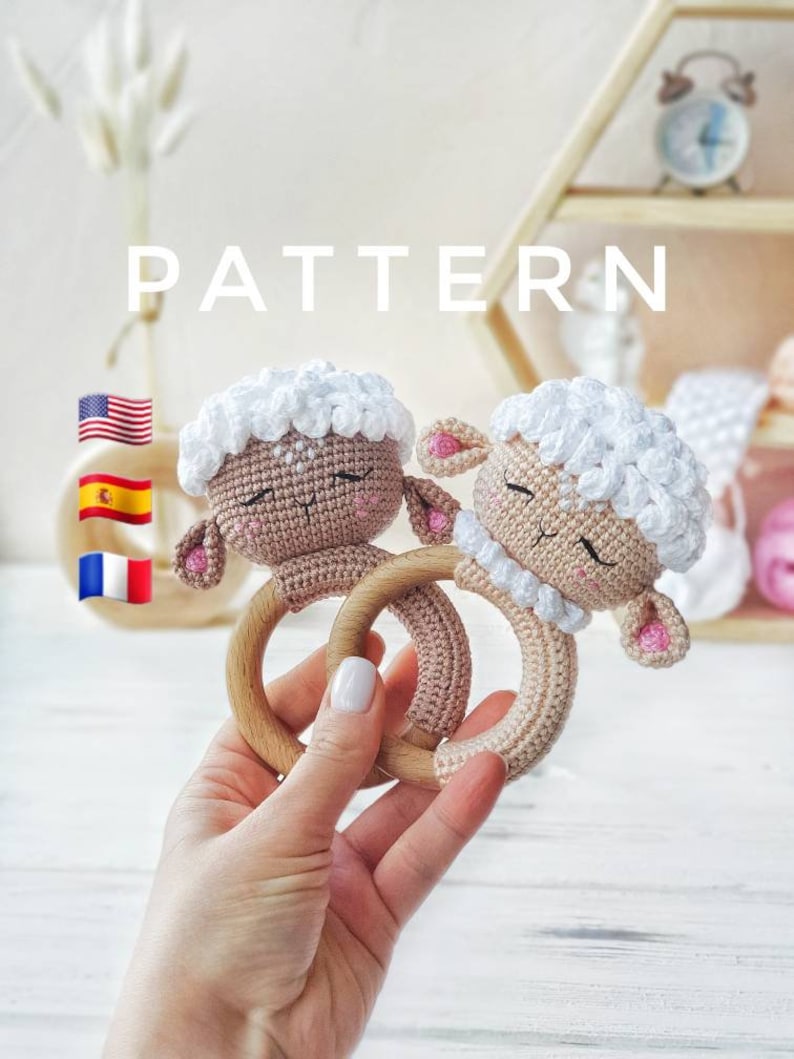 CROCHET PATTERN Lamb baby rattle PDF English Pattern Handmade baby shower gift Pregnancy gift Crochet Baby Toy image 1
