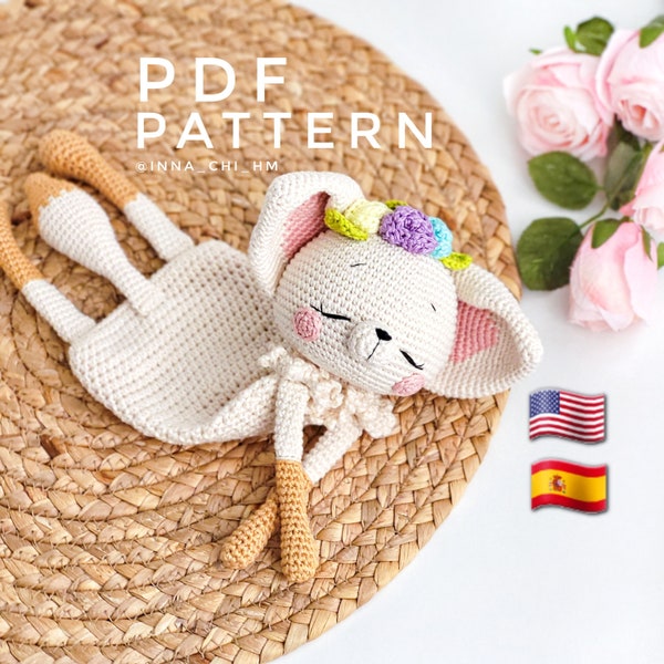 PATTERN ONLY: Fennec fox Lovey | Fennec baby security blanket | Diy crochet Fennec snuggler | PDF in English, Spanish