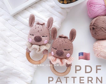 ALLEEN PATROON: Kangoeroe babyrammelaar | Kangoeroe amigurumi speelgoed | Diy Kangoeroe cadeau voor kind | Eenvoudig te volgen PDF-patroon in het Engels