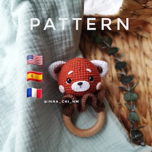 PATTERN ONLY: Red Panda Baby Rattle | Woodland Animal Toy | Amigurumi Red Panda | Easy To Follow PDF Pattern English, Spanish, French
